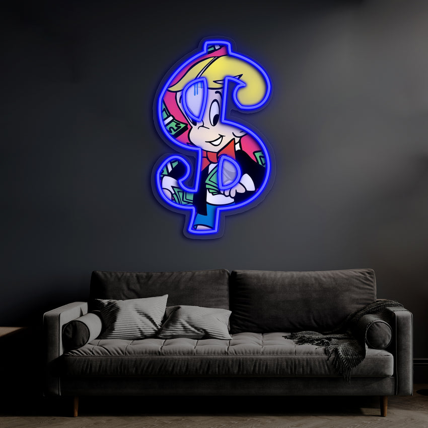 Richie Rich UV Baskılı Neon, Richie RichNeon Duvar Sanatı, Neon Işık Tabelası, Özel Neon Tabela, UV Baskı Neon Tabela, Akrilik Neon Tabela, Neon Hediyeler UV39