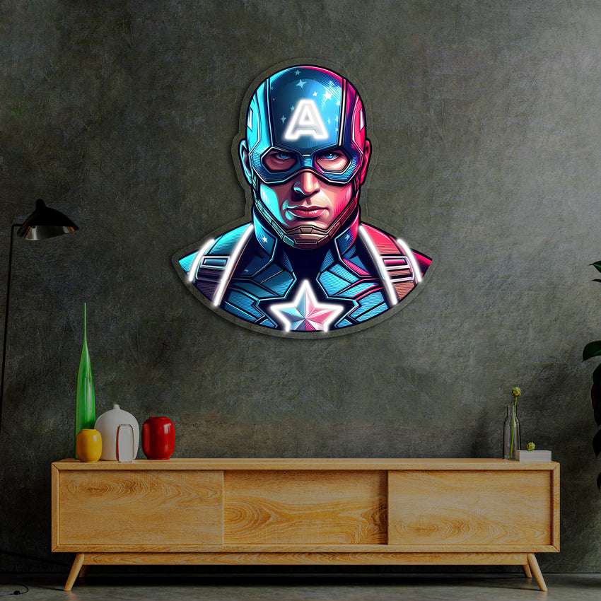 Capitain America  Neon Tablo,Uv Baskılı Neon Tablo, Neon Art