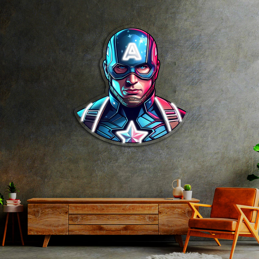 Capitain America  Neon Tablo,Uv Baskılı Neon Tablo, Neon Art