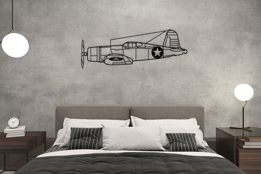 Vought F4U Corsair Uçak Silueti Duvar Sanatı - Minimalist Havacılık Dekoru, El Yapımı Metal Sanat, Ofis ve Ev için Modern Duvar Dekorasyonu Air28