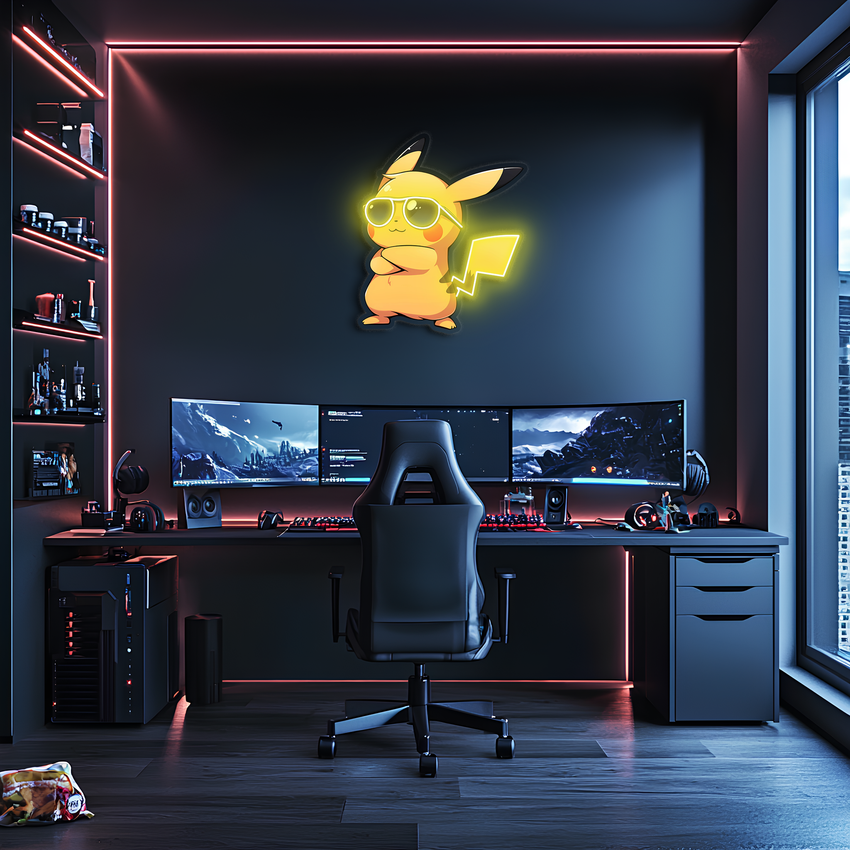 Pikachu Neon Tablo , Uv Baskı Neon, Pokemon Duvar Dekoru, Uv Baskı Neon Tabela, Neon Işık, Neon Duvar Sanatı, Neon Tabela, Neon Işık Tabela, Neon Hediyeler UV46