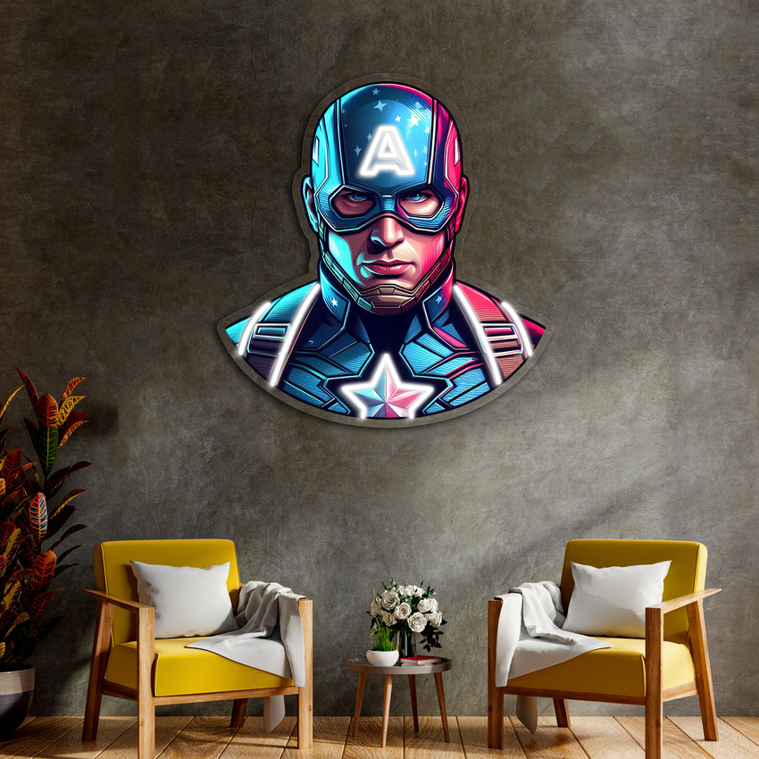 Capitain America  Neon Tablo,Uv Baskılı Neon Tablo, Neon Art