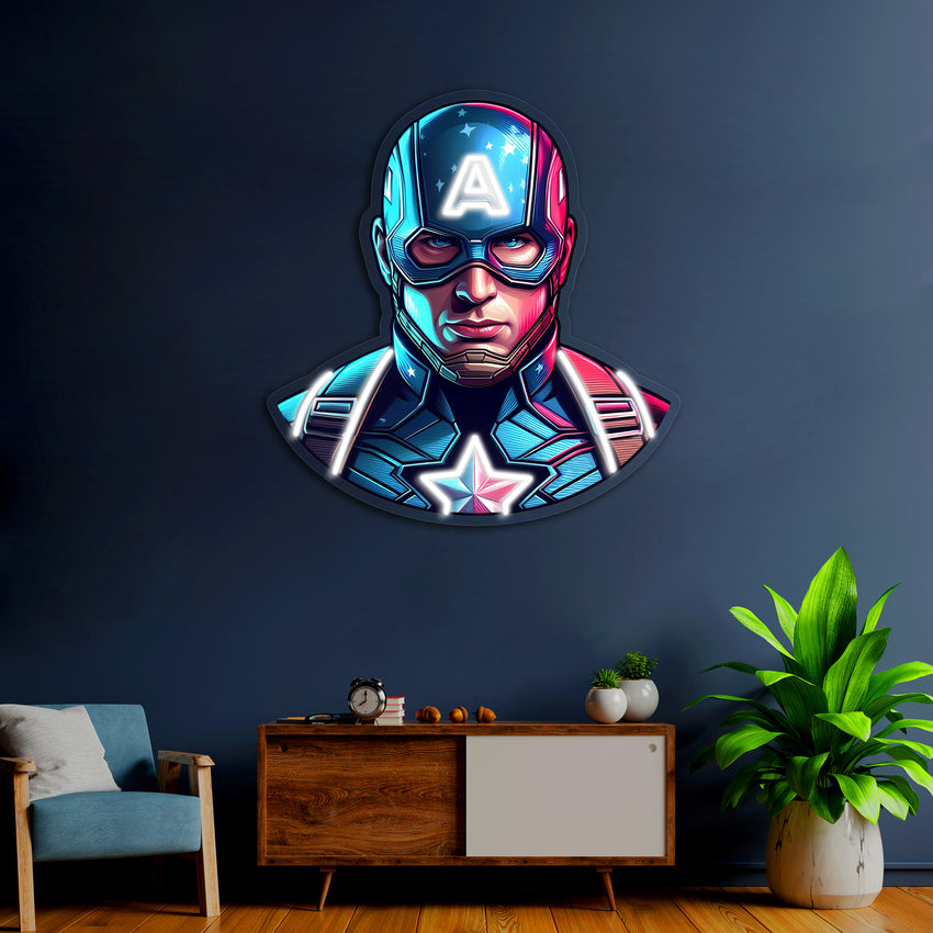 Capitain America  Neon Tablo,Uv Baskılı Neon Tablo, Neon Art