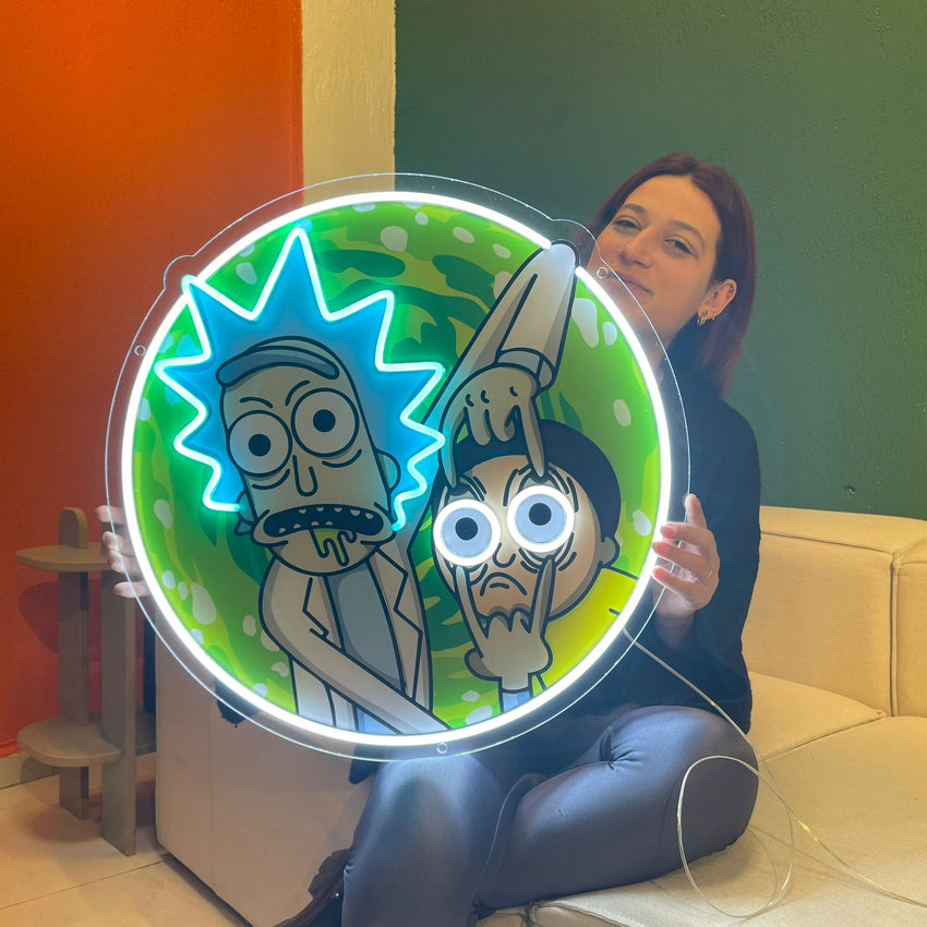 Ricky ve Morty UV Baskılı Neon, Ricky ve Morty  Neon Duvar Sanatı, Neon Işık Tabelası, Özel Neon Tabela, UV Baskı Neon Tabela, Akrilik Neon Tabela, Neon Hediyeler UV40