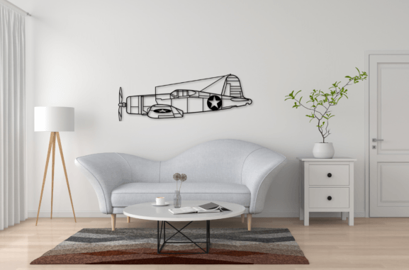 Vought F4U Corsair Uçak Silueti Duvar Sanatı - Minimalist Havacılık Dekoru, El Yapımı Metal Sanat, Ofis ve Ev için Modern Duvar Dekorasyonu Air28