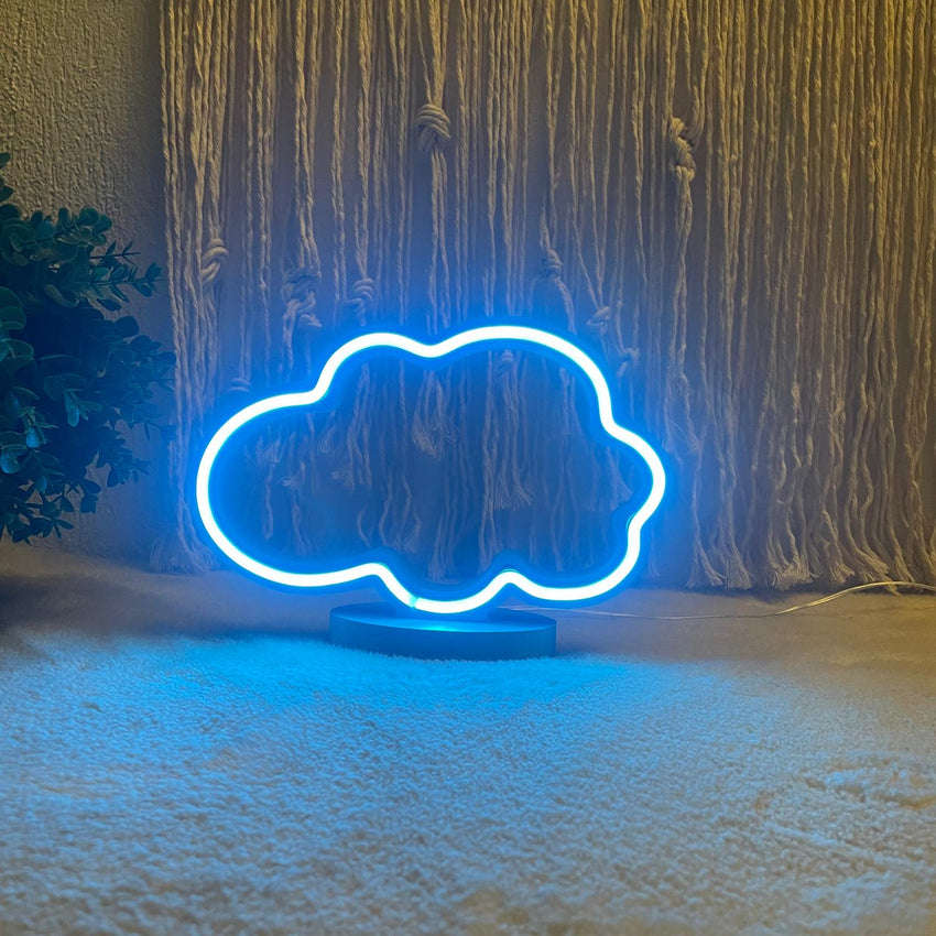 Mavi Bulut Neon Gece Lambası – USB & Adaptör Uyumlu, Dekoratif Masa Lambası