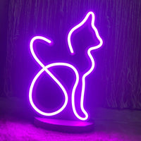 Kedi Figürlü Neon Gece Lambası – USB & Adaptör Uyumlu, Dimmer Kumanda Seçenekli