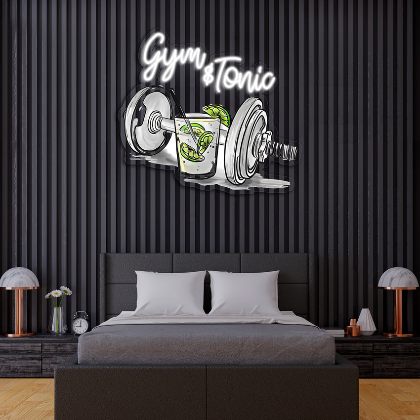 Gym & Tonic Neon Sanatı, Art Deco Neon Tabela, Neon Işık Tabelası, Neon Duvar Sanatı, Neon Tabela, Neon Işık Tabelası, Neon Hediyeler, Spor Salonu Hediyeleri UV2