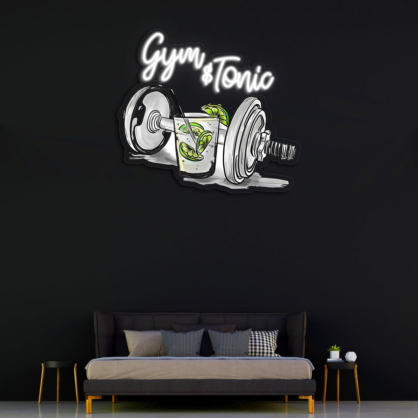 Gym & Tonic Neon Sanatı, Art Deco Neon Tabela, Neon Işık Tabelası, Neon Duvar Sanatı, Neon Tabela, Neon Işık Tabelası, Neon Hediyeler, Spor Salonu Hediyeleri UV2