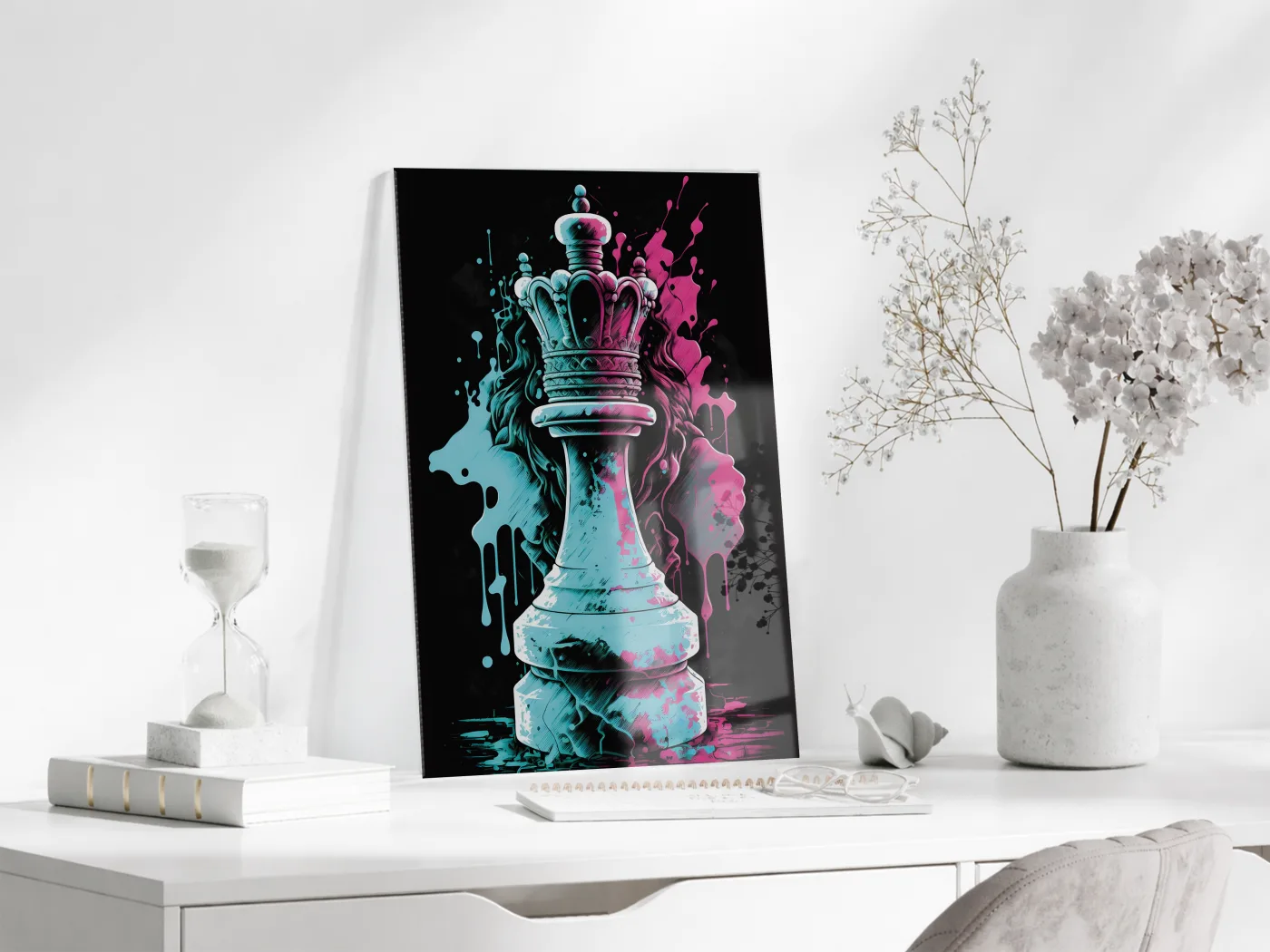 Satranç Kralı Cam Tablo – Güç ve Strateji Temalı Modern Pop Art, UV Baskılı Temperli Cam Duvar Tablosu - Peony037 — görsel 3