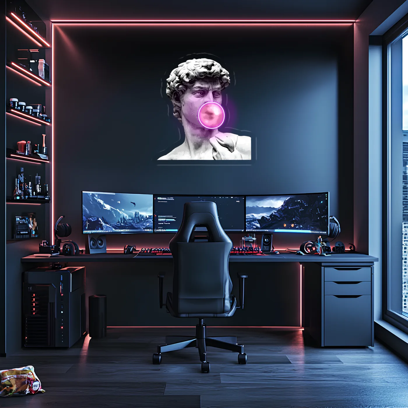 David Neon Duvar Dekoru | Klasik Sanat ve Modern LED Işıklı Tablo | UV Baskı Pleksi Neon | Gaming ve Ev Dekoru — görsel 4