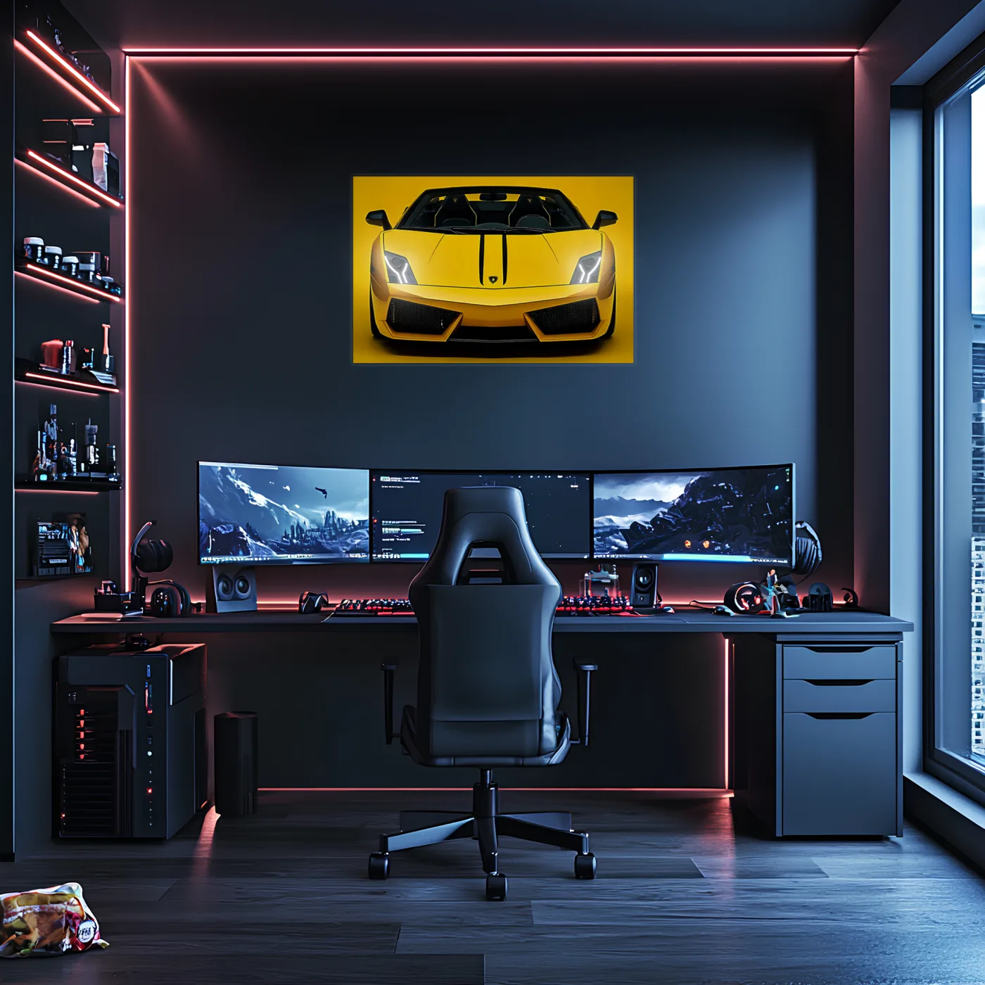 Sarı Lamborghini Tarzı UV Baskı Neon Duvar Dekoru | Pleksi Işıklı Spor Araba Tablo | Gamer Room Duvar Sanatı — görsel 4