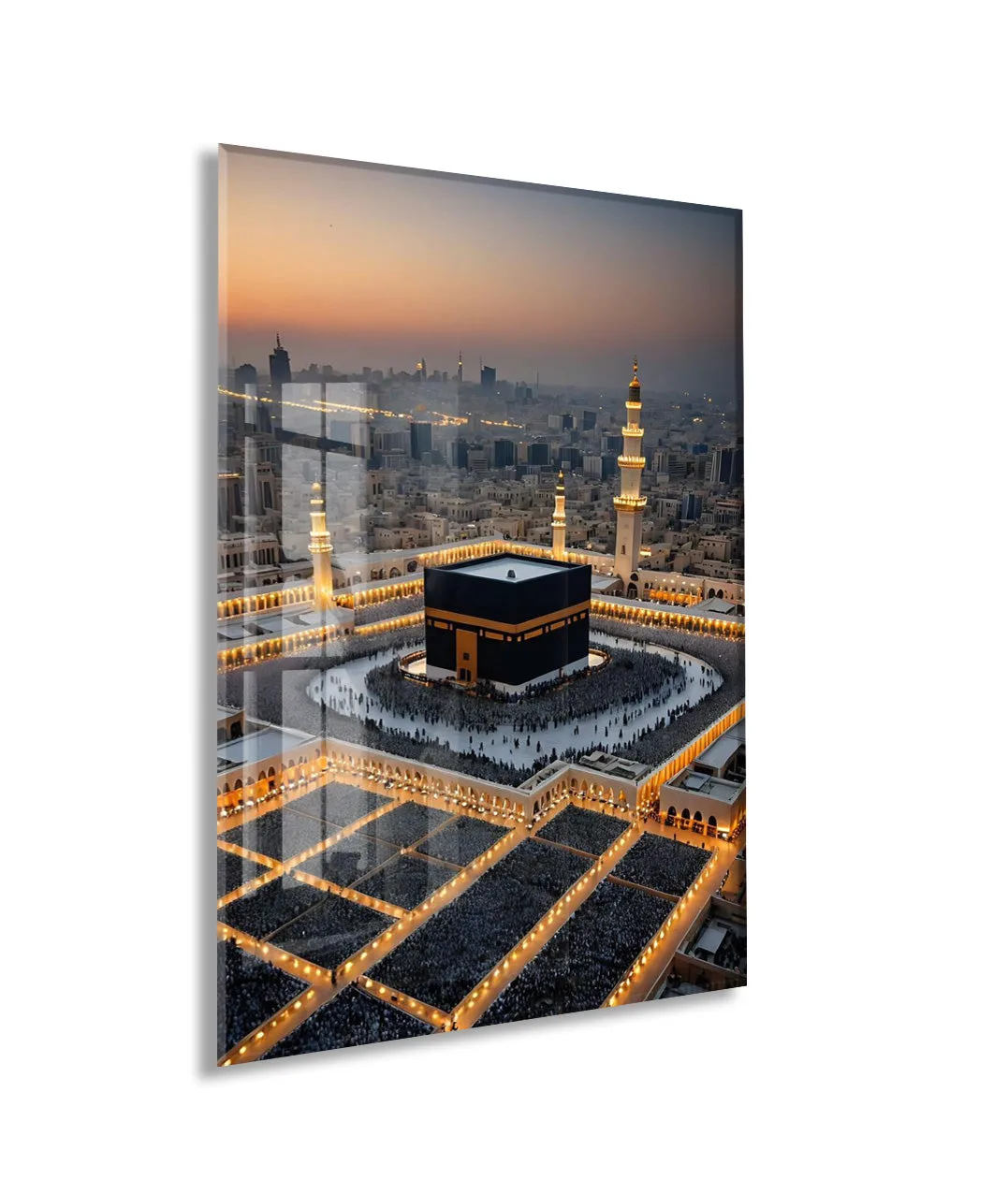 Kâbe ve Mescid-i Haram’da Akşam Vakti – Tavaf Anı Cam Tablo - PeonyDini129 — görsel 1