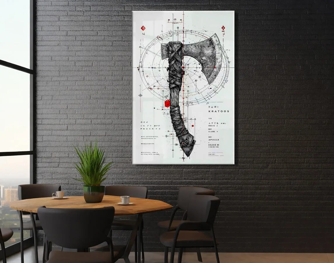 “Keskin Denge” – Geometrik ve Savaş Baltası Temalı Sanatsal Cam Tablo - Peony061 — görsel 6