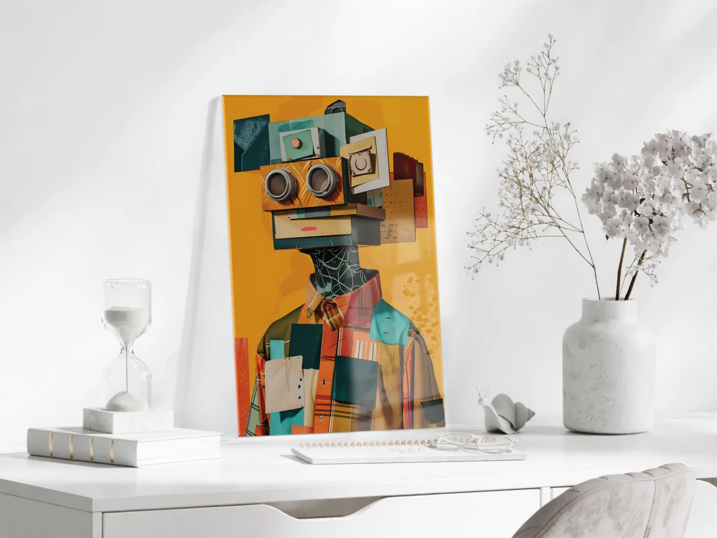 Modern Soyut Robot Figürlü Cam Tablo – Renkli Dijital Sanat Temalı UV Baskılı Temperli Cam Duvar Tablosu - Peony013 — görsel 3