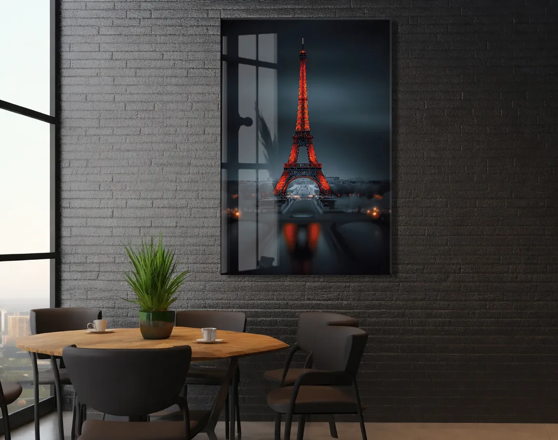 Eiffel Tower Night Glass Wall Art – Premium Tempered Glass Print - Peony045 — görsel 6