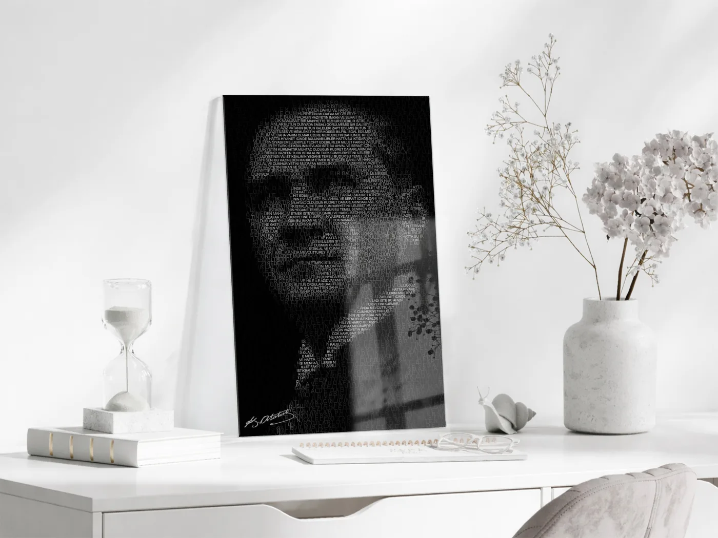 Atatürk Silüet Cam Baskı Tablo | Nutuk Metinli Siyah Beyaz Modern Duvar Dekoru, 4mm Temperli Cam, Yüksek Çözünürlüklü UV Baskı PeonyAta045 — görsel 6