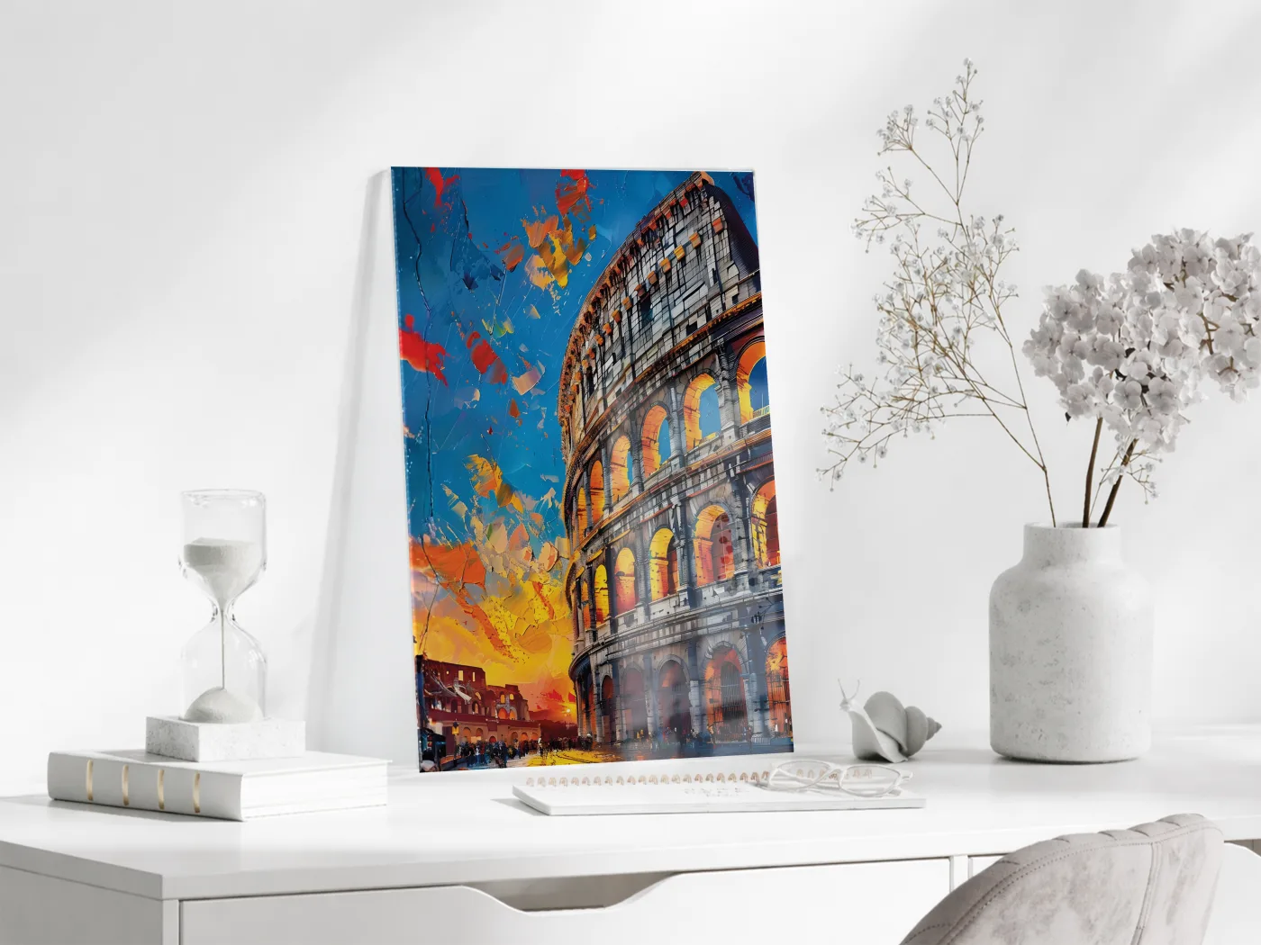 Roma Kolezyumu Cam Tablo – Modern Tarihi Mimari Temalı Soyut Sanat, UV Baskılı Temperli Cam Duvar Tablosu - Peony035 — görsel 3