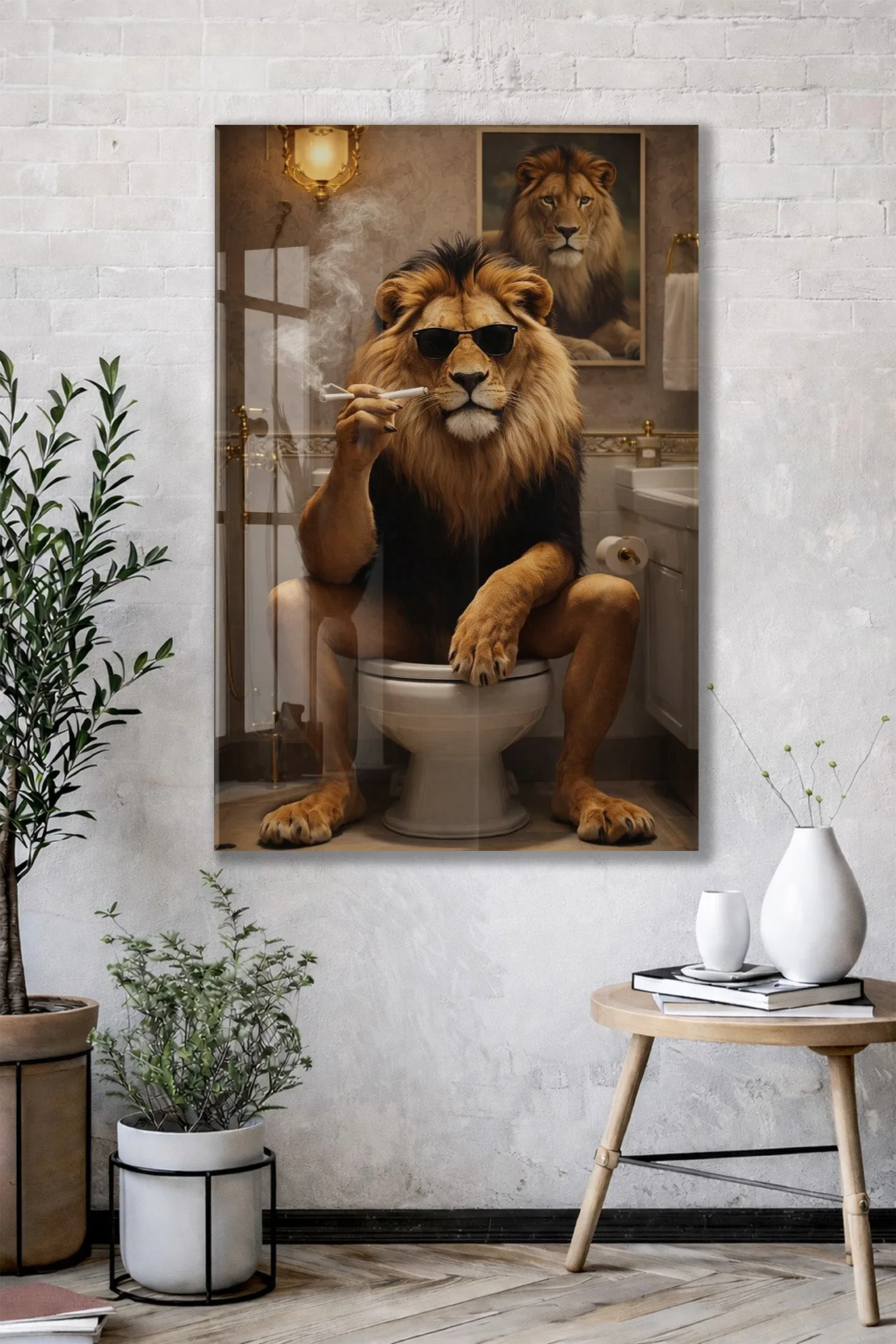 Cool Aslan Cam Tablo – Maskülen ve Eğlenceli Modern Duvar Sanatı- Peony086 — görsel 2