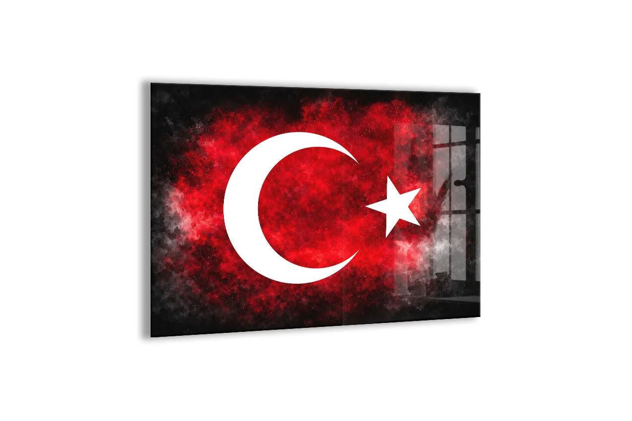Modern Türk Bayrağı Cam Tablo | Kırmızı Siyah UV Baskılı Temperli Cam -PeonyAta1321 — görsel 1