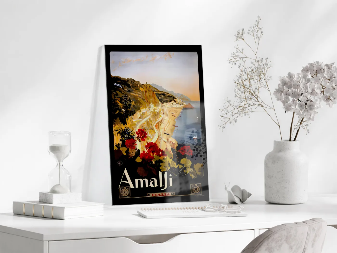 Amalfi Vintage Cam Tablo | İtalya Sahil Posteri UV Baskılı Temperli Cam Duvar Dekoru - Peony155 — görsel 3