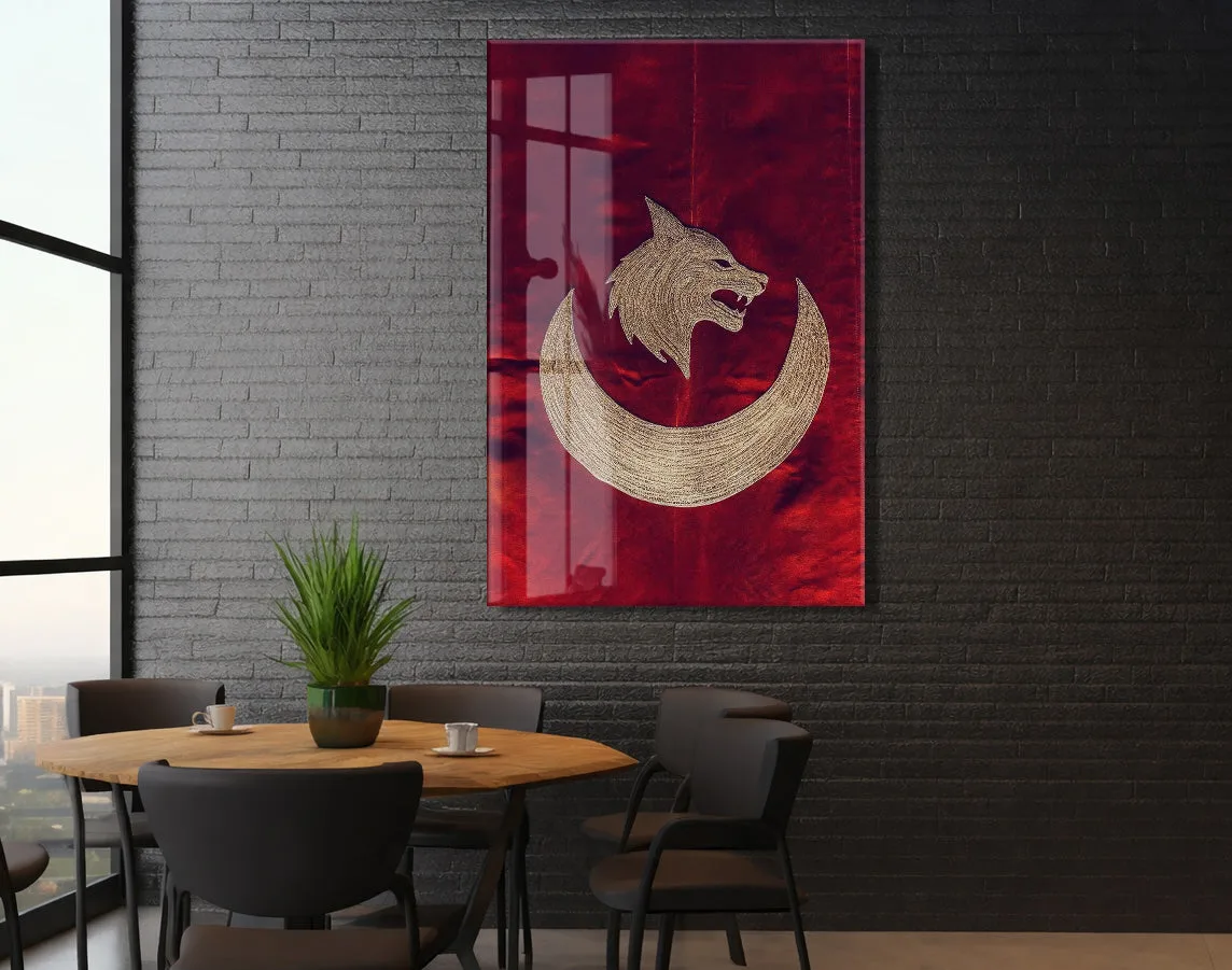 Bozkurt ve Hilal Cam Tablo – Türk Mitolojisi Temalı Güçlü Duvar Dekoru - PeonyTrk020 — görsel 6
