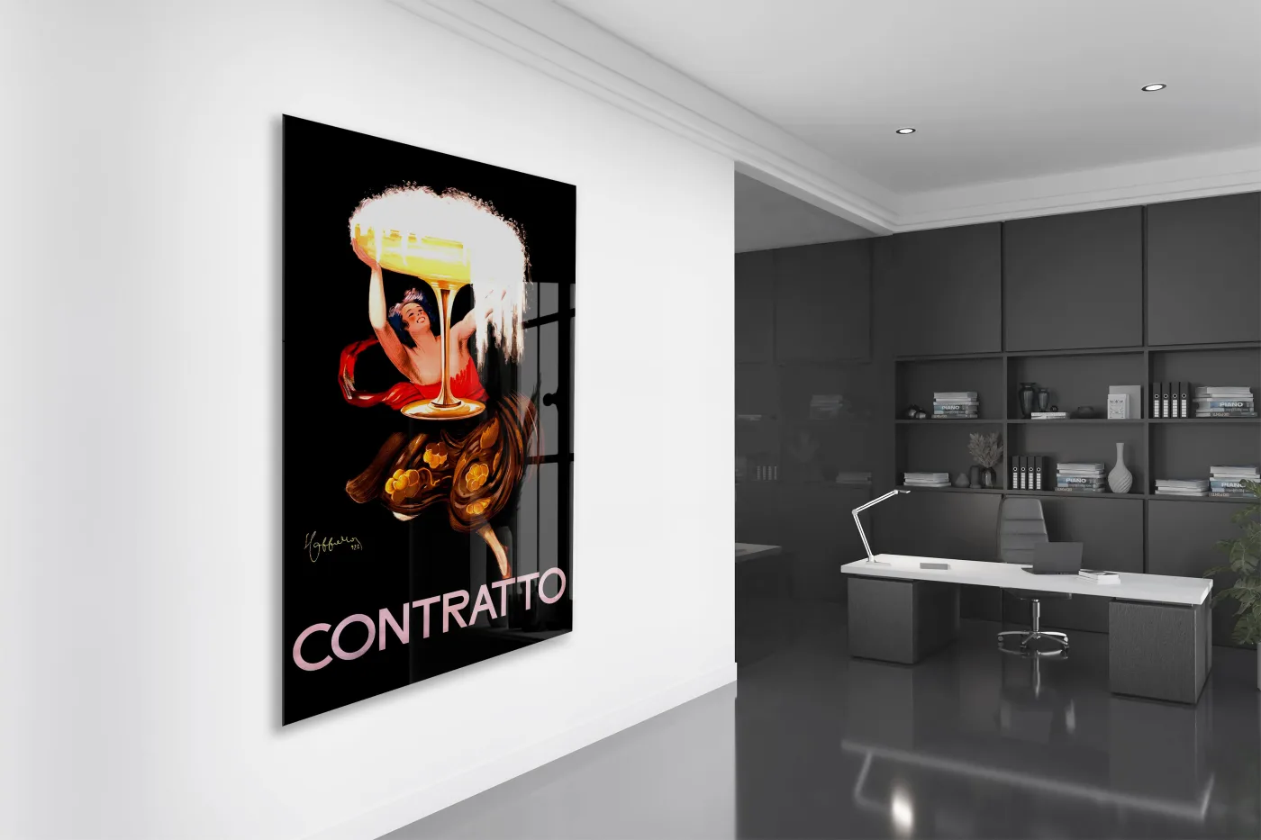 Contratto Vintage Cam Tablo | Art Deco Kokteyl Posteri UV Baskılı Temperli Cam Duvar Dekoru - Peony153 — görsel 4