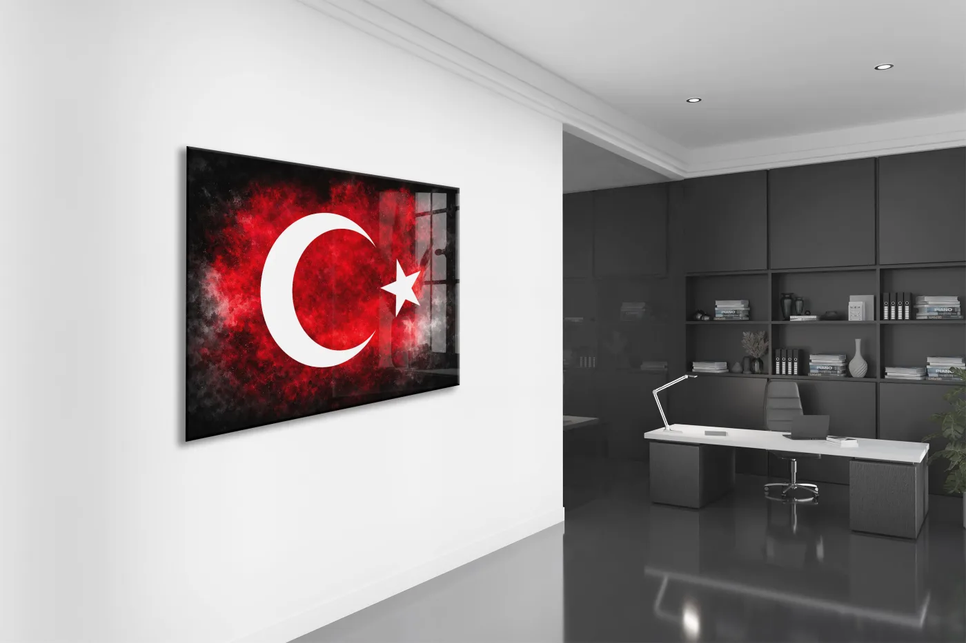 Modern Türk Bayrağı Cam Tablo | Kırmızı Siyah UV Baskılı Temperli Cam -PeonyAta1321 — görsel 4