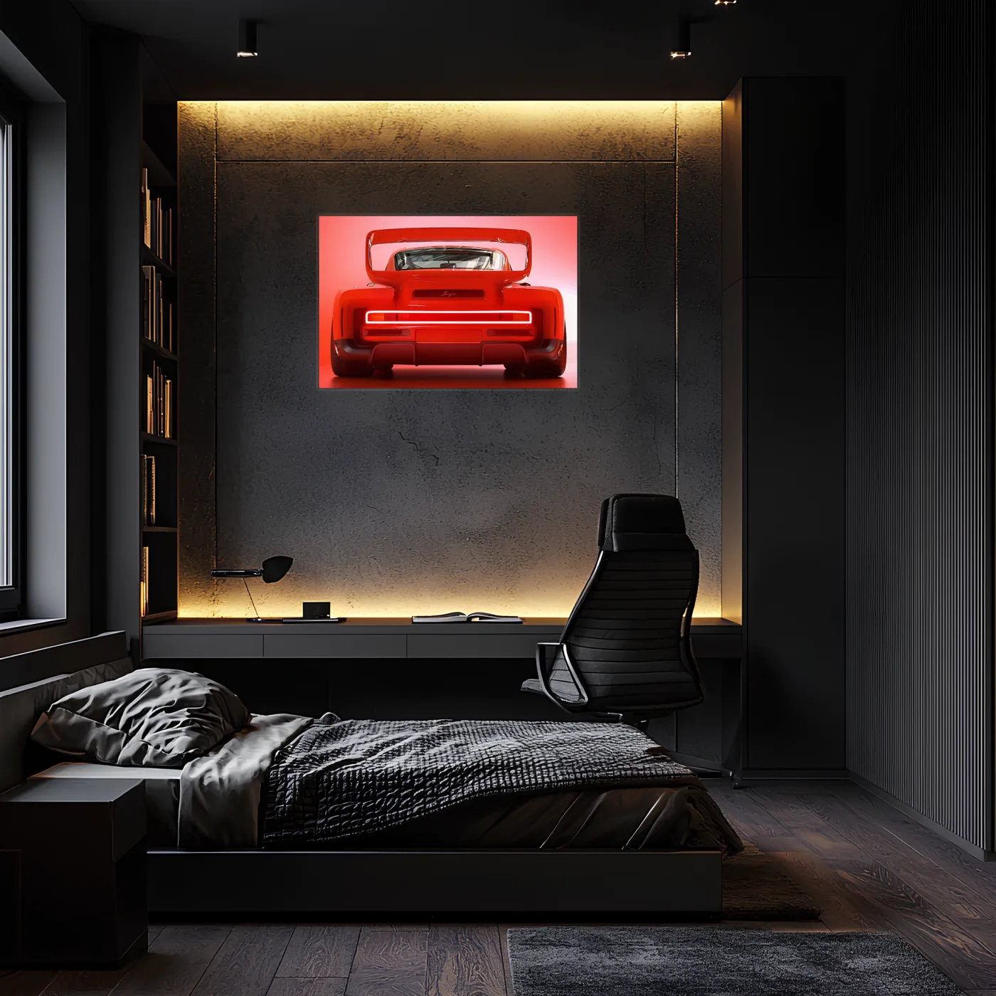 Kırmızı Muscle Car UV Baskı Neon Duvar Dekoru | Gamer Room Işıklı Araba Tablo | Pleksi Duvar Sanatı — görsel 1