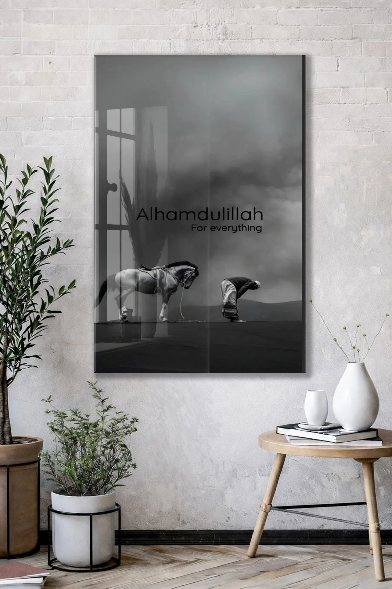 Alhamdulillah Cam Tablo – Modern İslami Şükür Temalı Duvar Dekoru - PeonyDini150 — görsel 3
