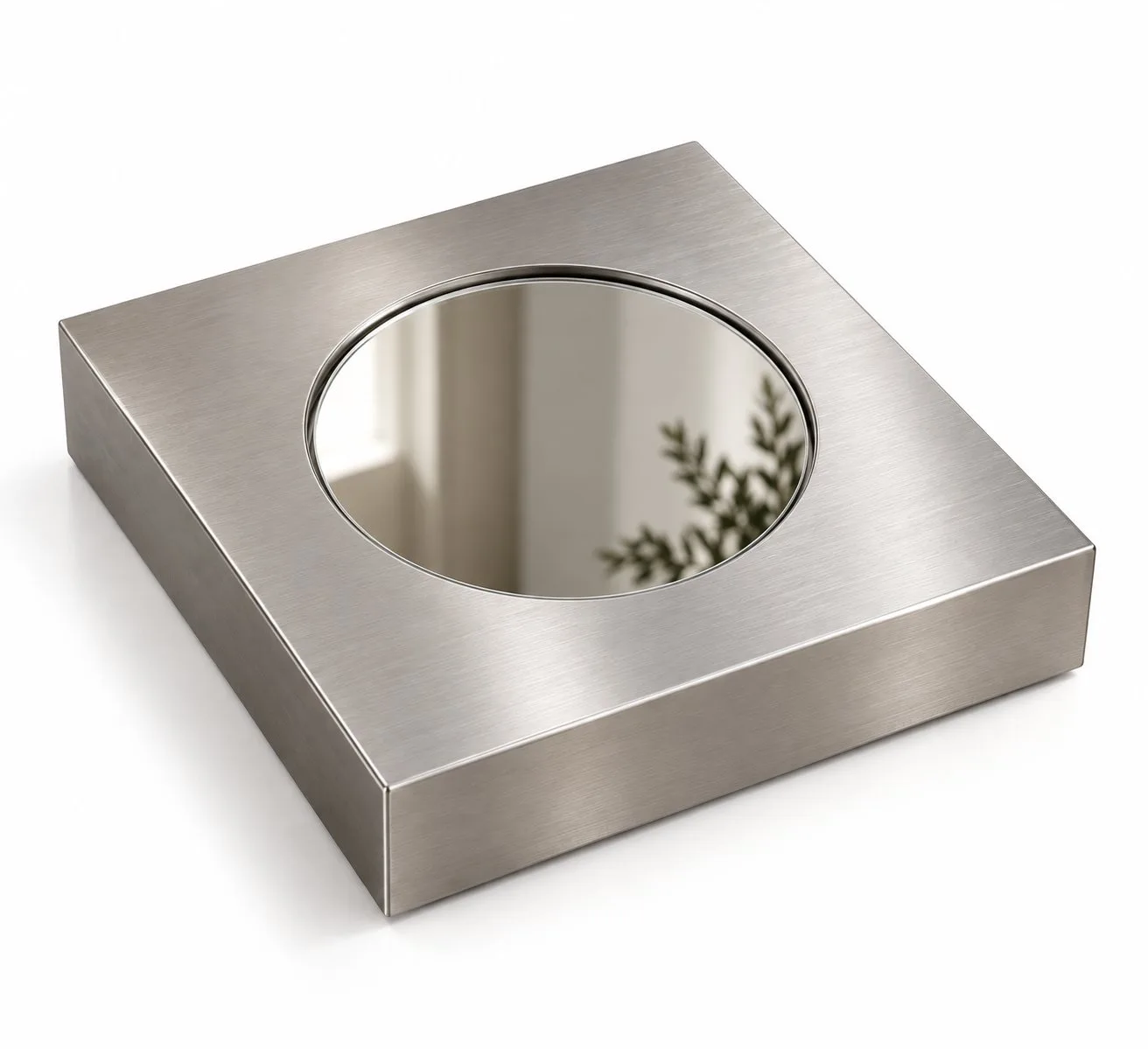 Lunera | Paslanmaz Çelik Dekoratif Ayna – 20x20 cm Modern Fırçalı Metal Çerçeveli Masaüstü ve Dekoratif Ayna — görsel 3
