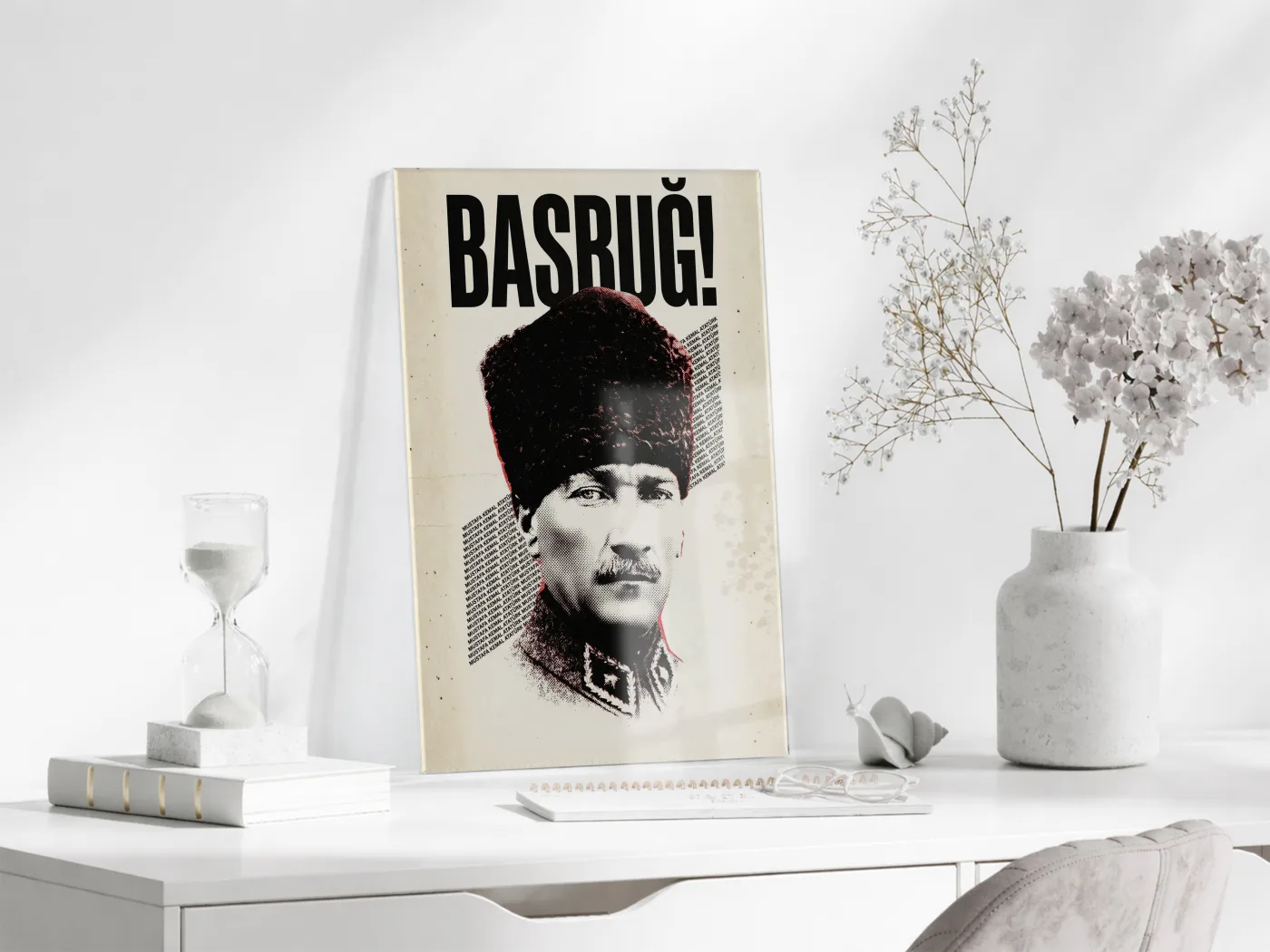 Başbuğ Mustafa Kemal Atatürk Cam Tablo – Modern Tipografik Atatürk Portre Duvar Dekoru -PeonyAta070 — görsel 4
