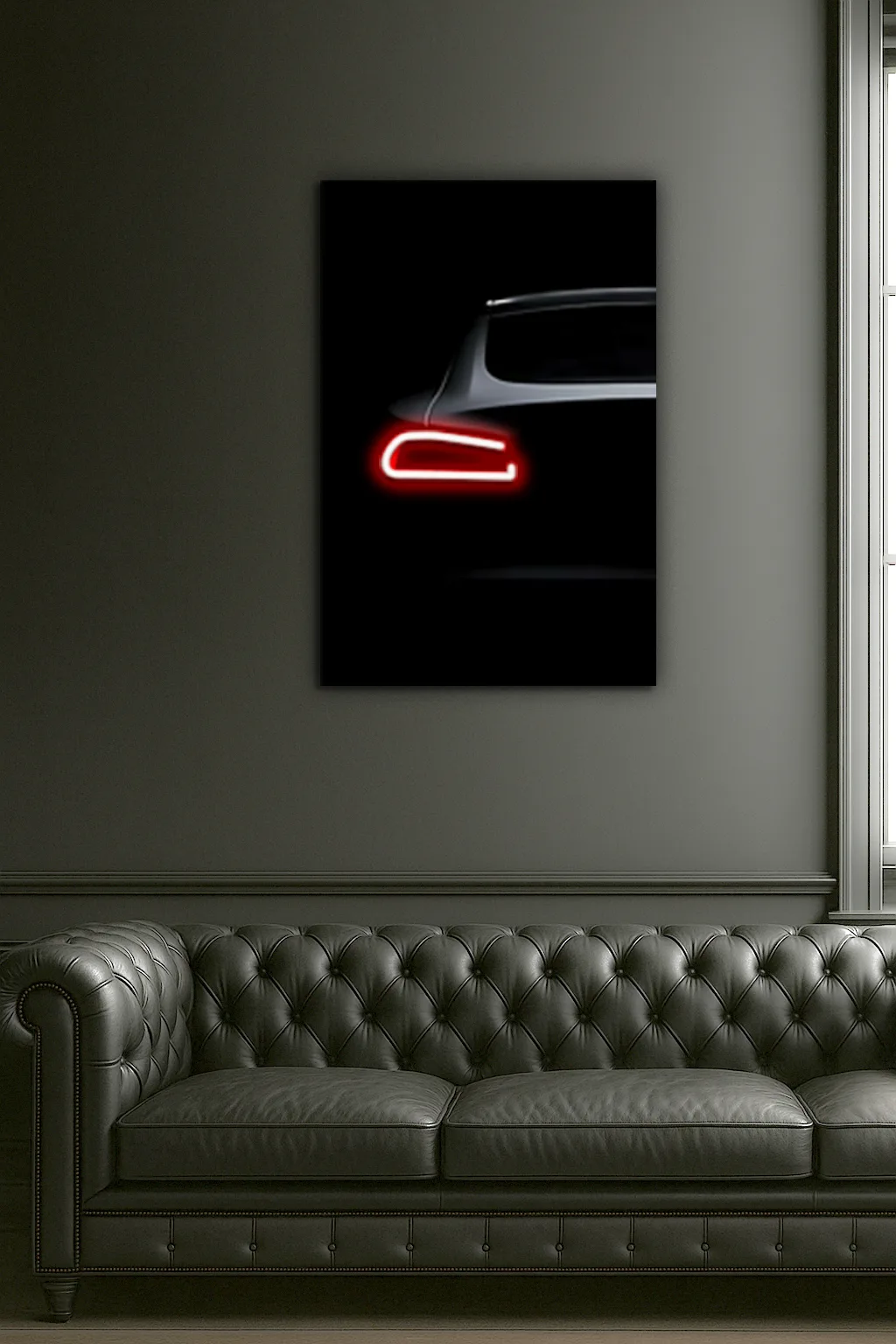 Minimalist Siyah Araba UV Baskı Neon Duvar Dekoru | Kırmızı Işıklı Pleksi Tablo | Modern Salon ve Ofis Duvar Sanatı — görsel 5