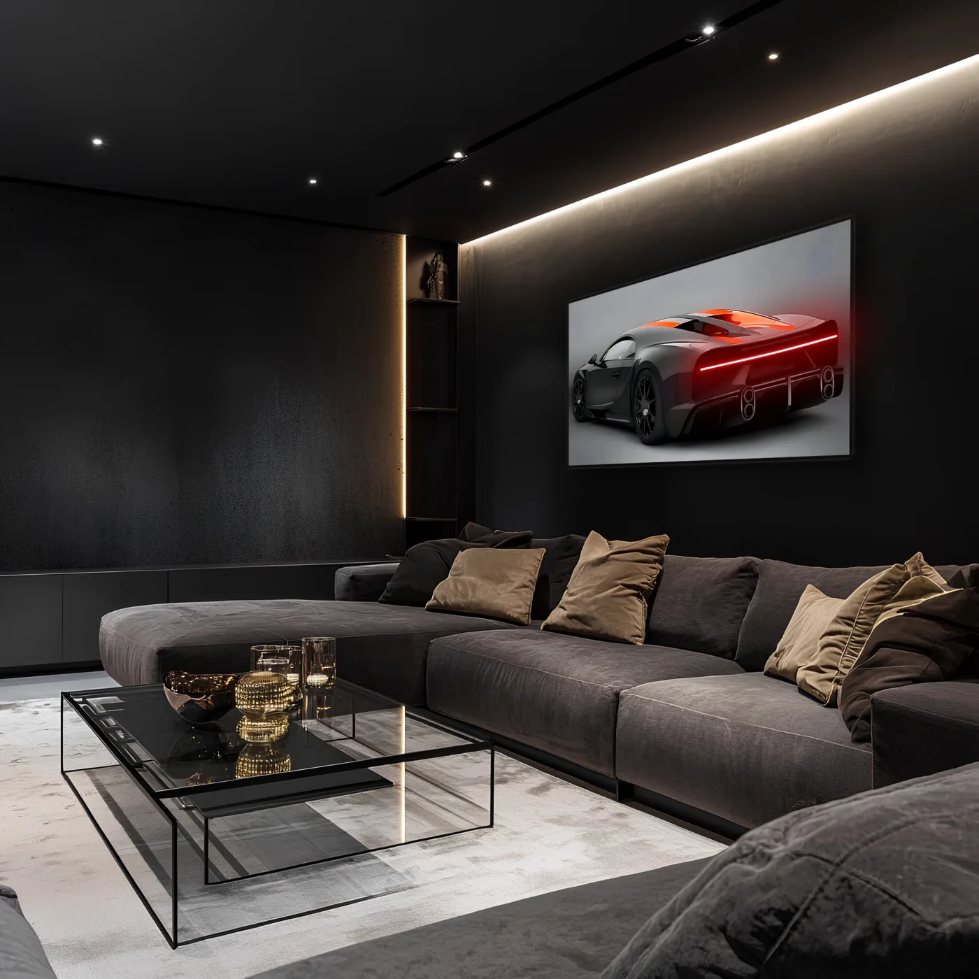 Siyah Bugatti Tarzı UV Baskı Neon Duvar Dekoru | Pleksi Işıklı Süper Araba Tablo | Modern Ev ve Ofis Dekoru — görsel 3