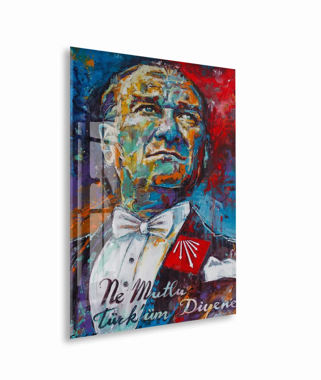Ne Mutlu Türküm Diyene Mustafa Kemal Atatürk Cam Tablo | Sanatsal UV Baskılı Temperli Cam -PeonyAta1333 — görsel 1