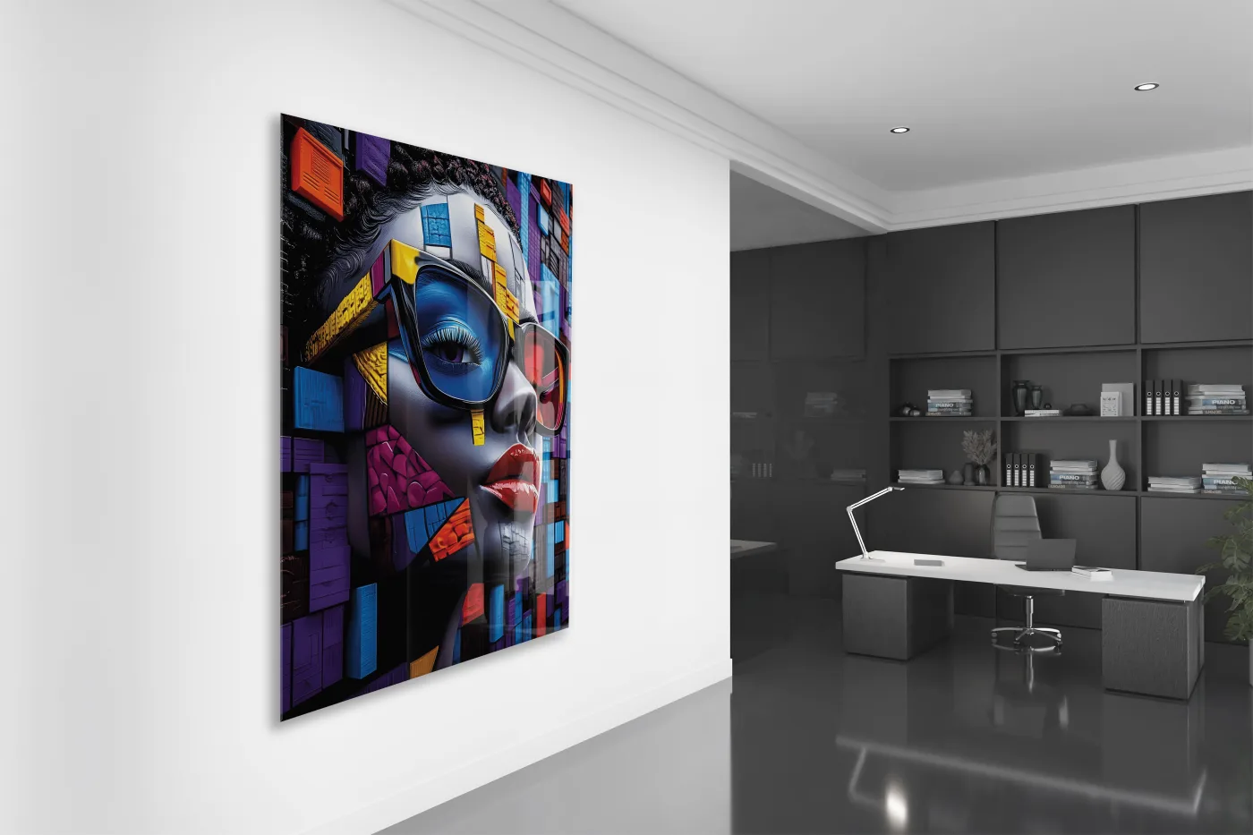 Geometrik Portre Soyut Cam Tablo – Modern Pop Art Stilinde UV Baskılı Temperli Cam Duvar Tablosu - Peony028 — görsel 6