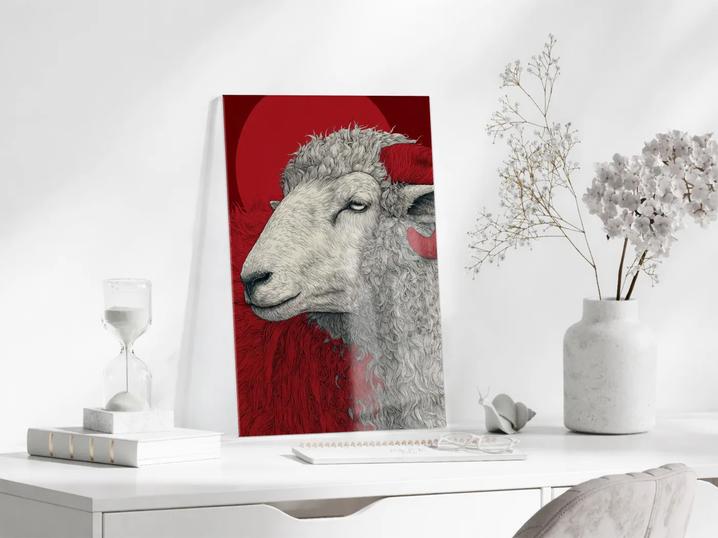 Lider Ruhlu Koç Cam Tablo – Modern Sanat Tarzı Kırmızı Duvar Dekoru - Peony078 — görsel 4
