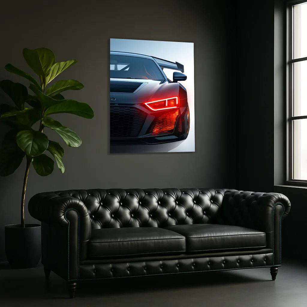 Siyah Audi R Tarzı UV Baskı Neon Duvar Dekoru | Pleksi Işıklı Spor Araba Tablo | Modern Ev ve Ofis Dekoru — görsel 5