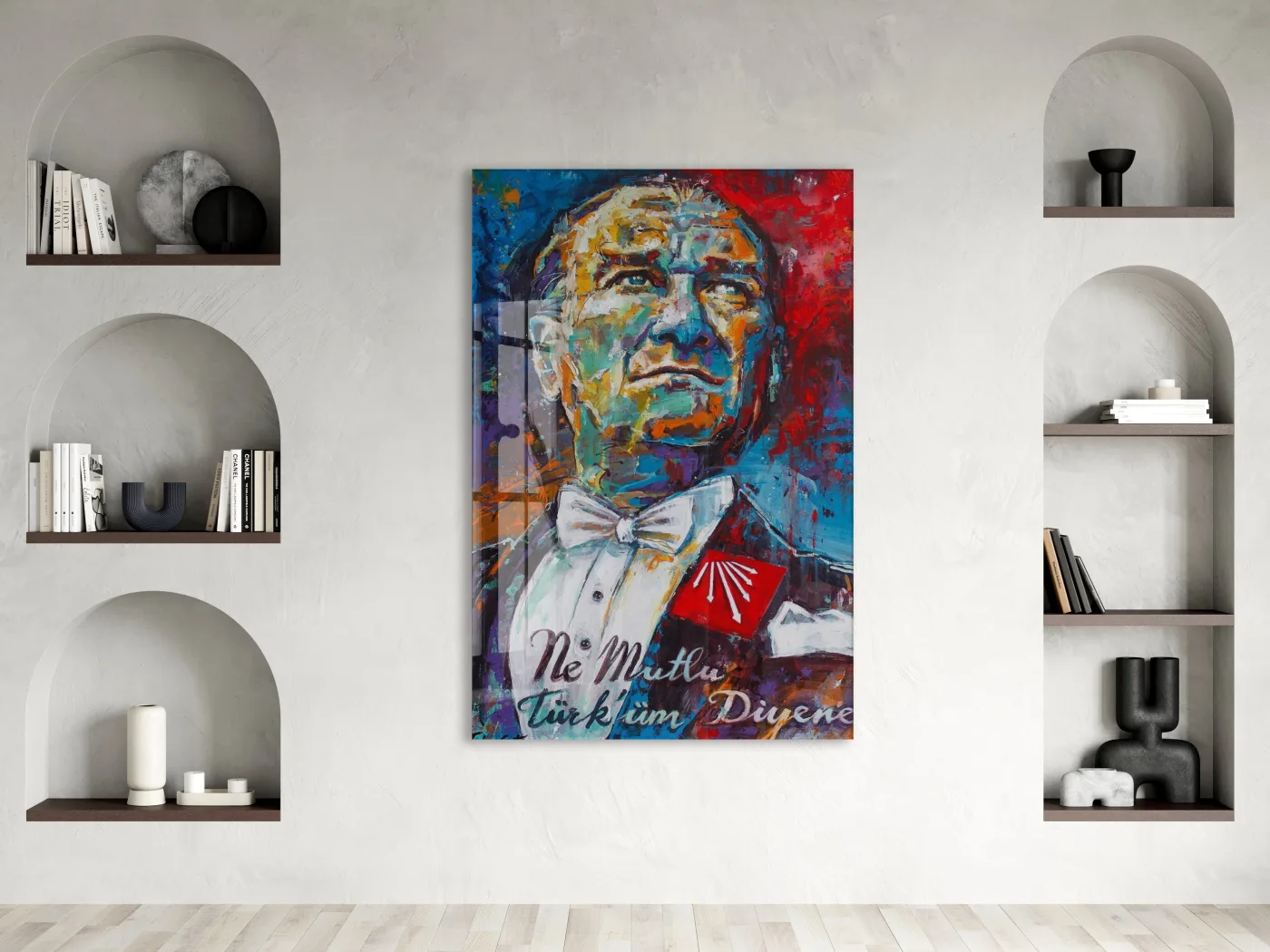 Ne Mutlu Türküm Diyene Mustafa Kemal Atatürk Cam Tablo | Sanatsal UV Baskılı Temperli Cam -PeonyAta1333 — görsel 2