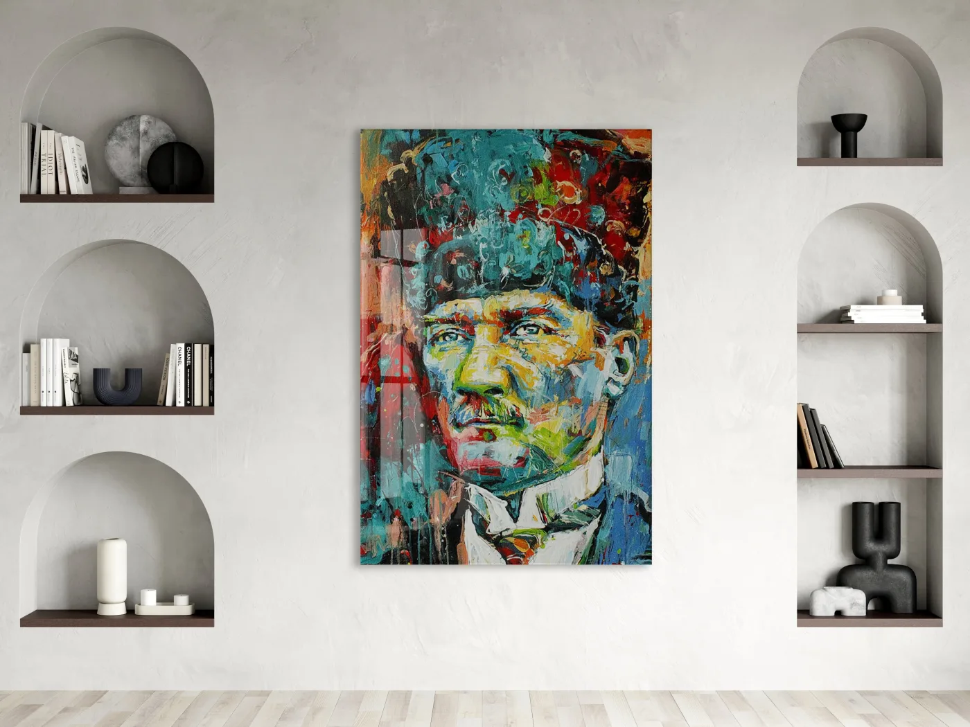 Modern Mustafa Kemal Atatürk Portresi Cam Tablo | Sanatsal UV Baskılı Temperli Cam -PeonyAta1331 — görsel 2