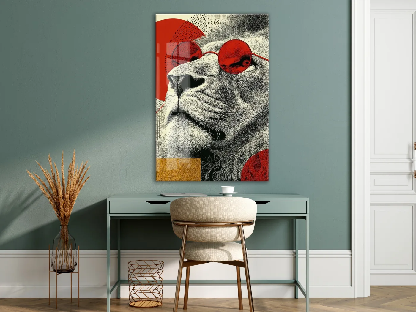 Lider Ruhlu Aslan Cam Tablo – Kırmızı Detaylı Modern Pop Art Duvar Dekoru - Peony080 — görsel 7