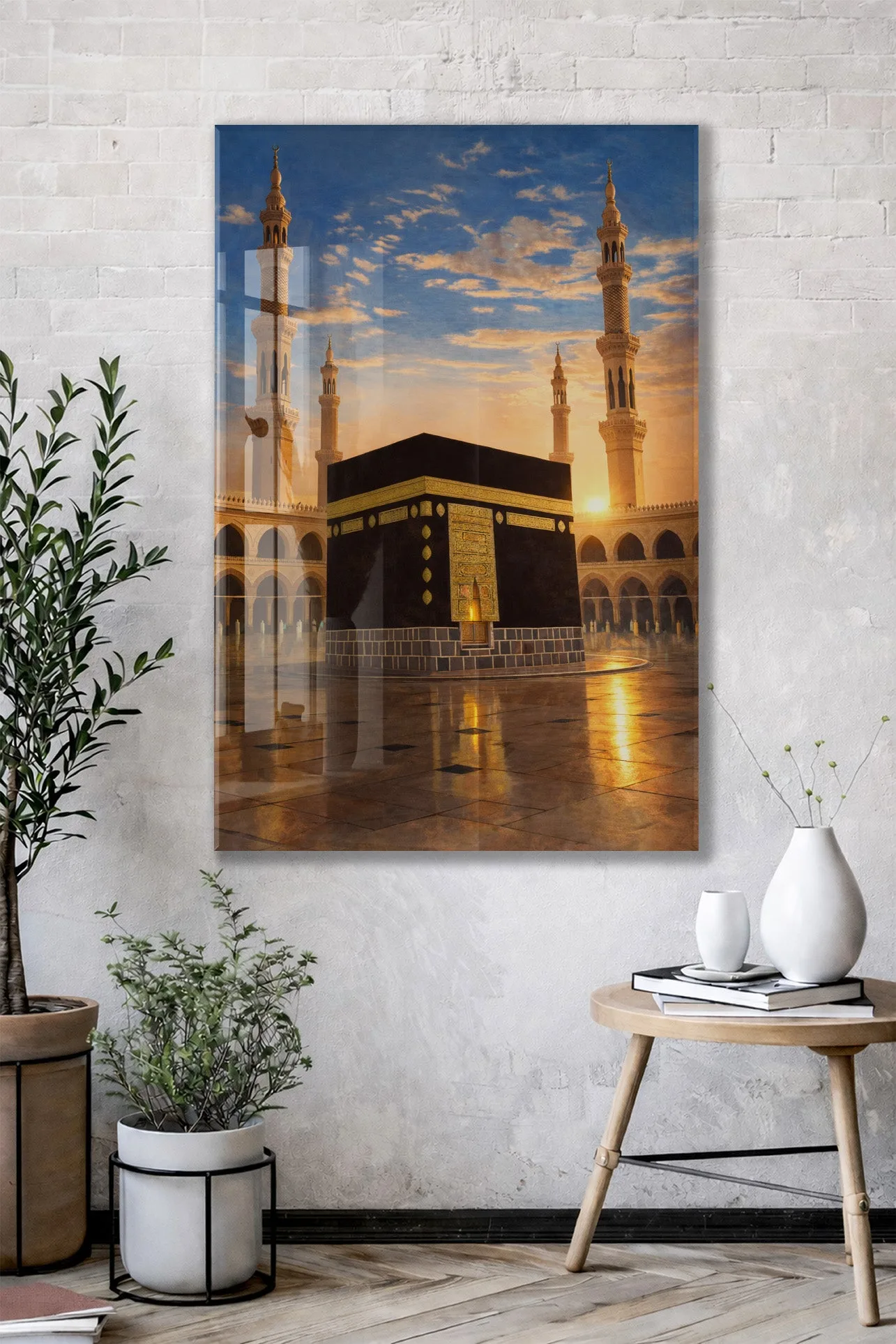 Gün Batımı Kabe Cam Tablo – Yansımalı İslami Duvar Dekoru - PeonyDini152 — görsel 3