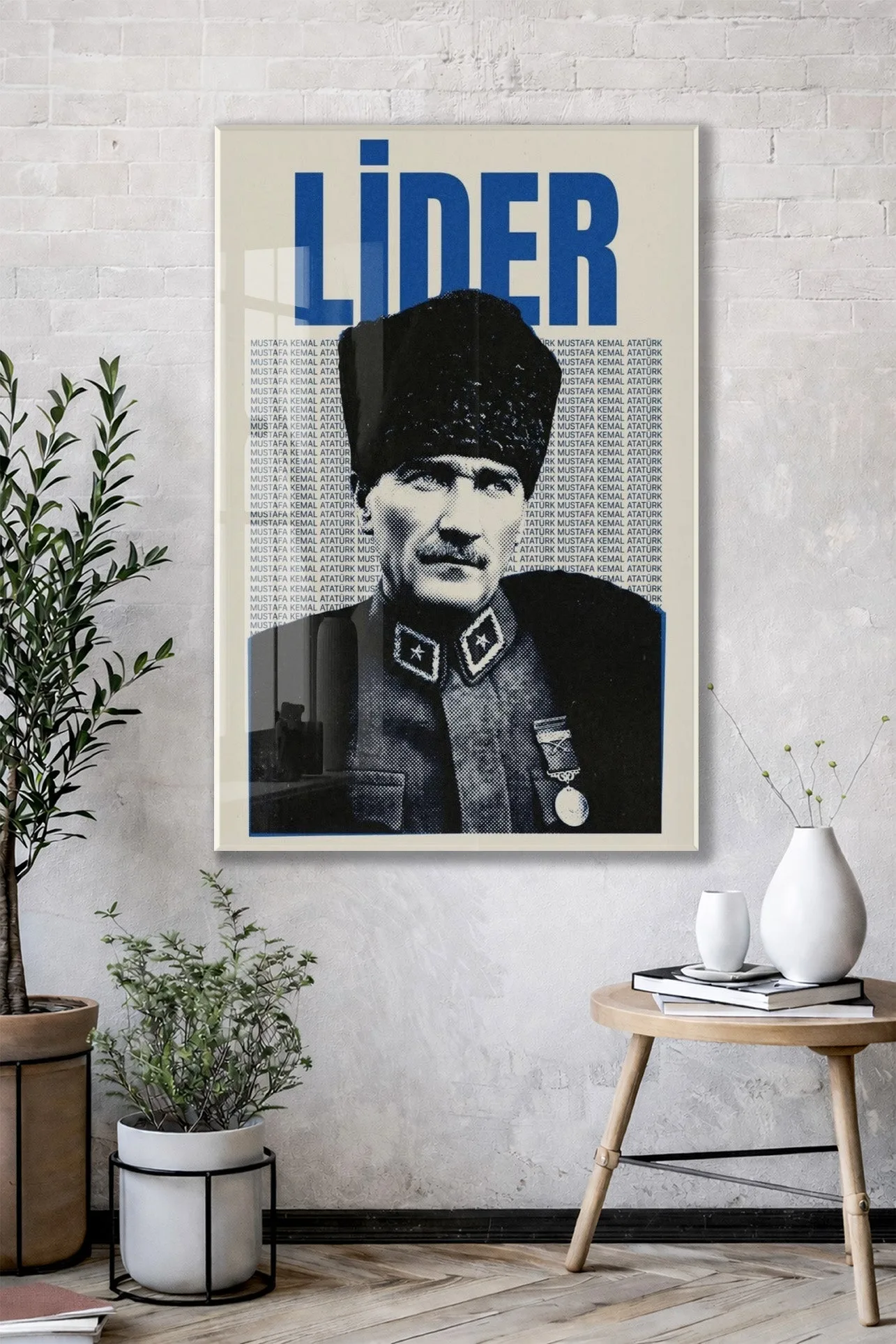 Mustafa Kemal Atatürk Lider Cam Tablo – Vintage Tasarım Atatürk Duvar Dekoru -PeonyAta071 — görsel 2