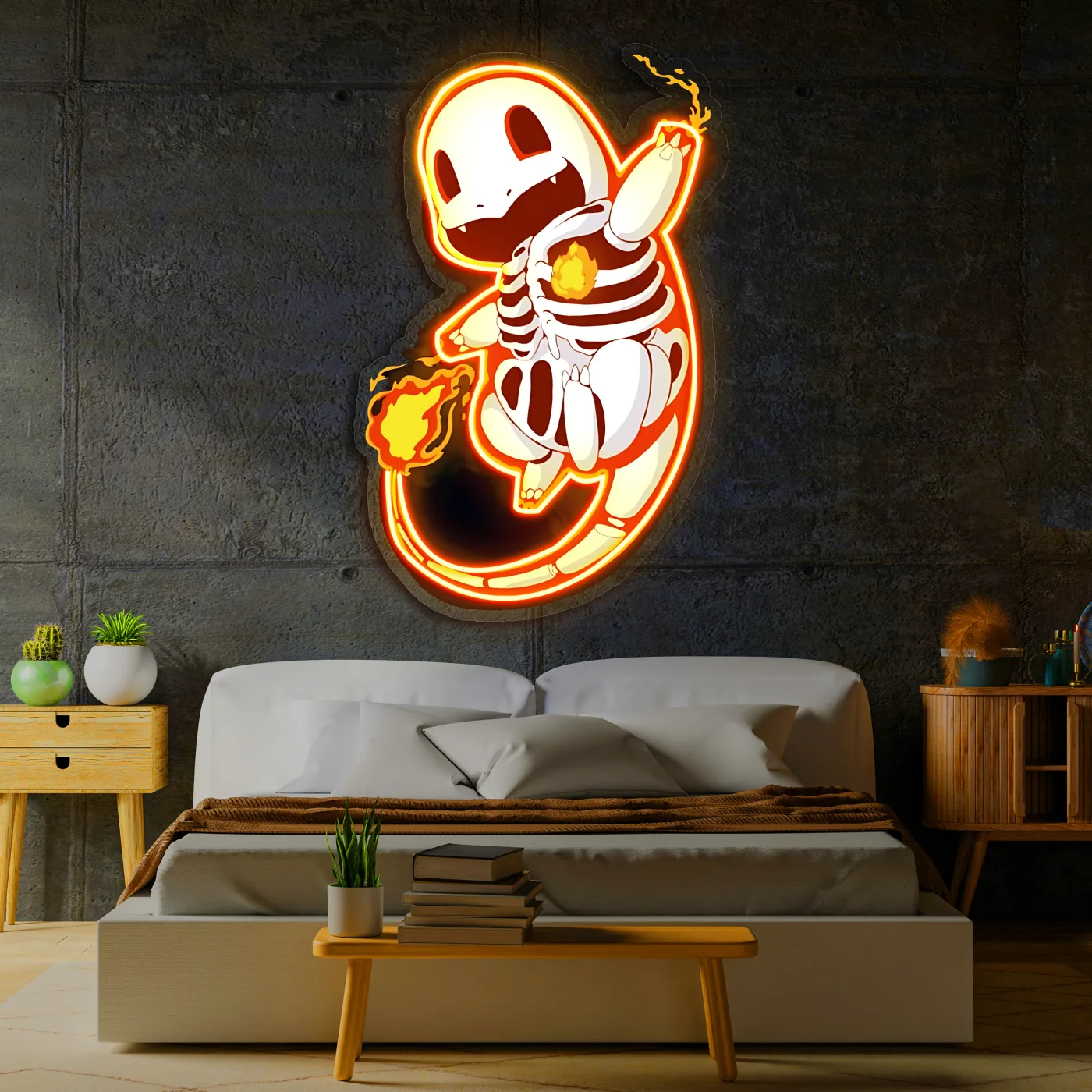 Charmander Neon Duvar Dekoru | Ateş Pokémon LED Işıklı Tablo | Anime ve Oyun Odası Dekoru | UV Baskı Pleksi Neon — görsel 1
