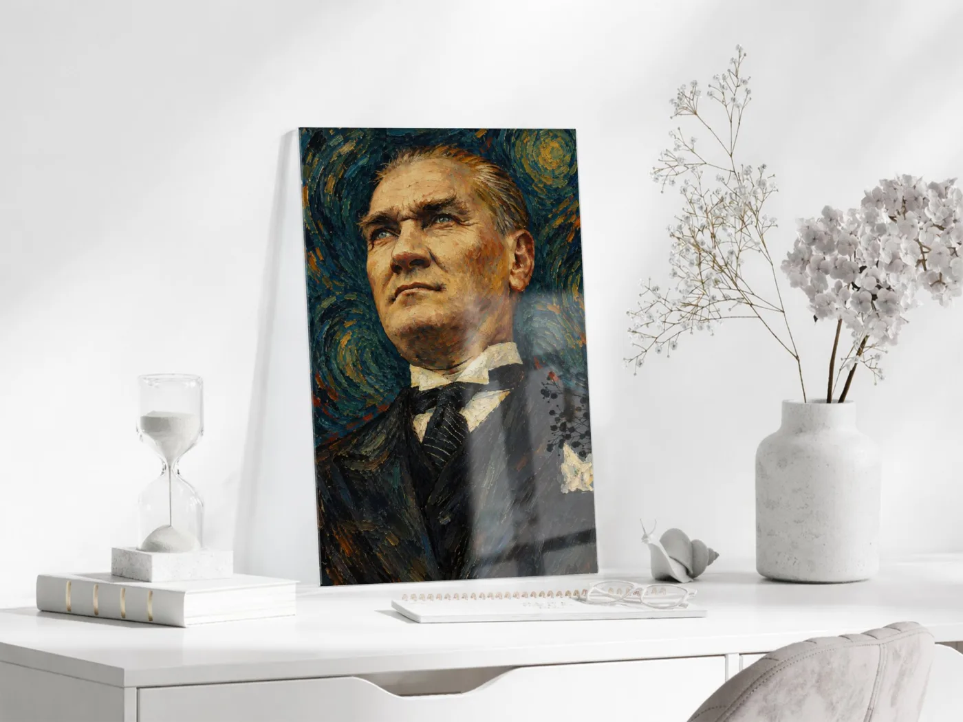 Yağlı Boya Görünümlü Atatürk Cam Tablo – Sanatsal Mustafa Kemal Atatürk Portresi-PeonyAta1346 — görsel 4