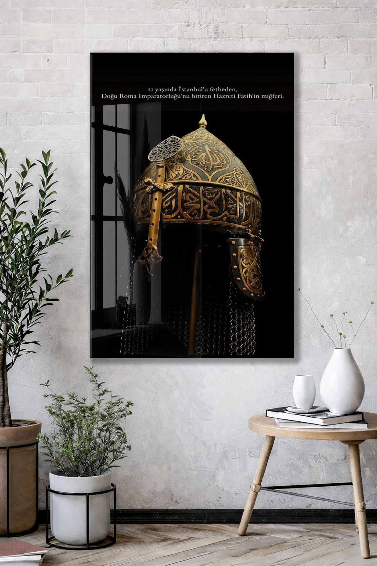Fatih Sultan Mehmet Miğferi Cam Tablo – İstanbul’un Fethini Sembolize Eden Tarihi Duvar Dekoru - PeonyOsm003 — görsel 3