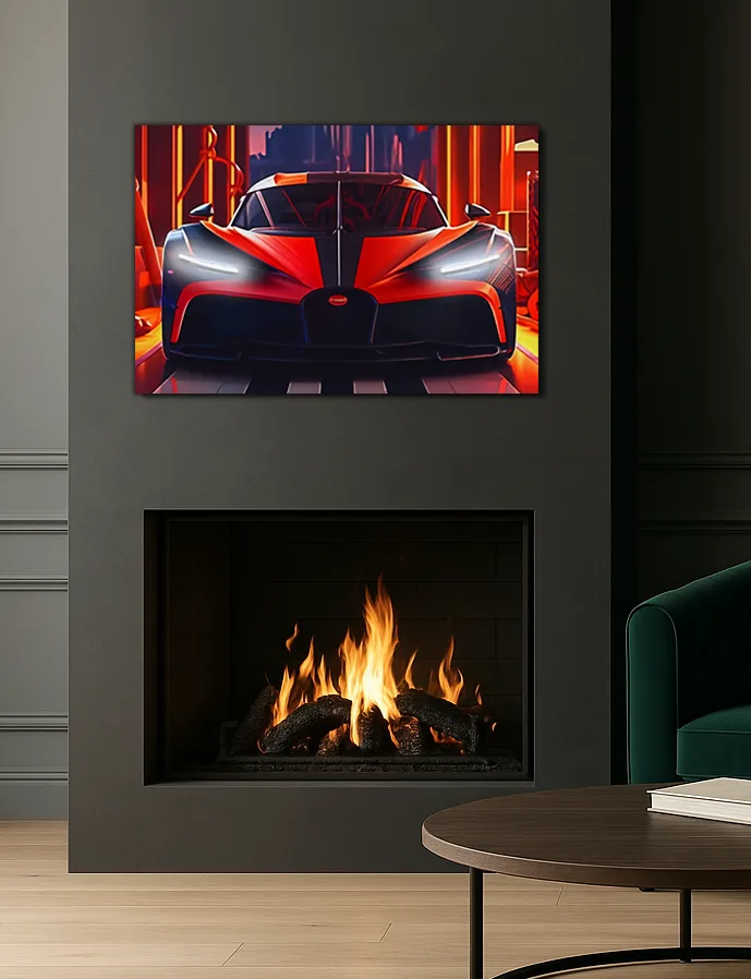 Kırmızı Bugatti Tarzı UV Baskı Neon Duvar Dekoru | Pleksi Işıklı Süper Araba Tablo | Gamer Room Duvar Sanatı — görsel 3