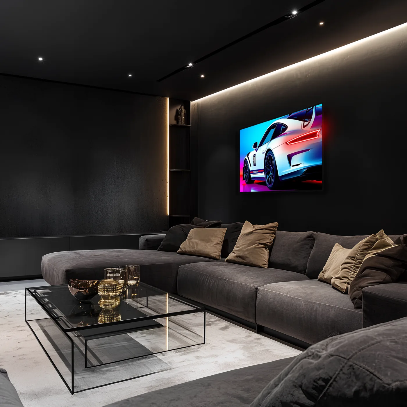 Beyaz GT Yarış Araba UV Baskı Neon Duvar Dekoru | Pleksi Işıklı Spor Araba Tablo | Gamer Room Duvar Sanatı — görsel 3