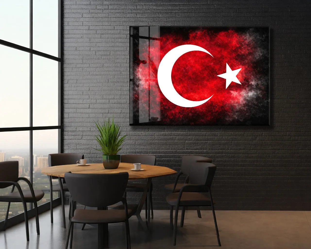Modern Türk Bayrağı Cam Tablo | Kırmızı Siyah UV Baskılı Temperli Cam -PeonyAta1321 — görsel 5