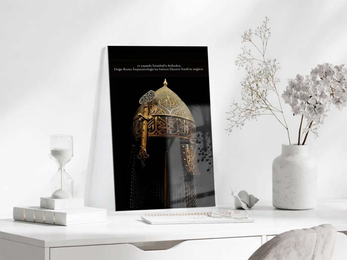 Fatih Sultan Mehmet Miğferi Cam Tablo – İstanbul’un Fethini Sembolize Eden Tarihi Duvar Dekoru - PeonyOsm003 — görsel 4